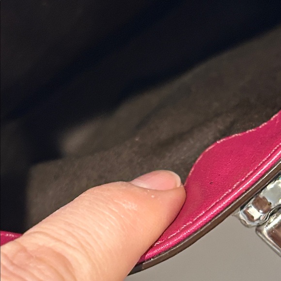 Coach Leather Mini Demi Baguette Fuchsia Wristlet - Picture 10 of 12